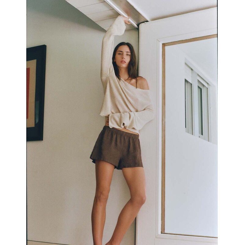 Pull&Bear 100% linen shorts in taupe-Grey
