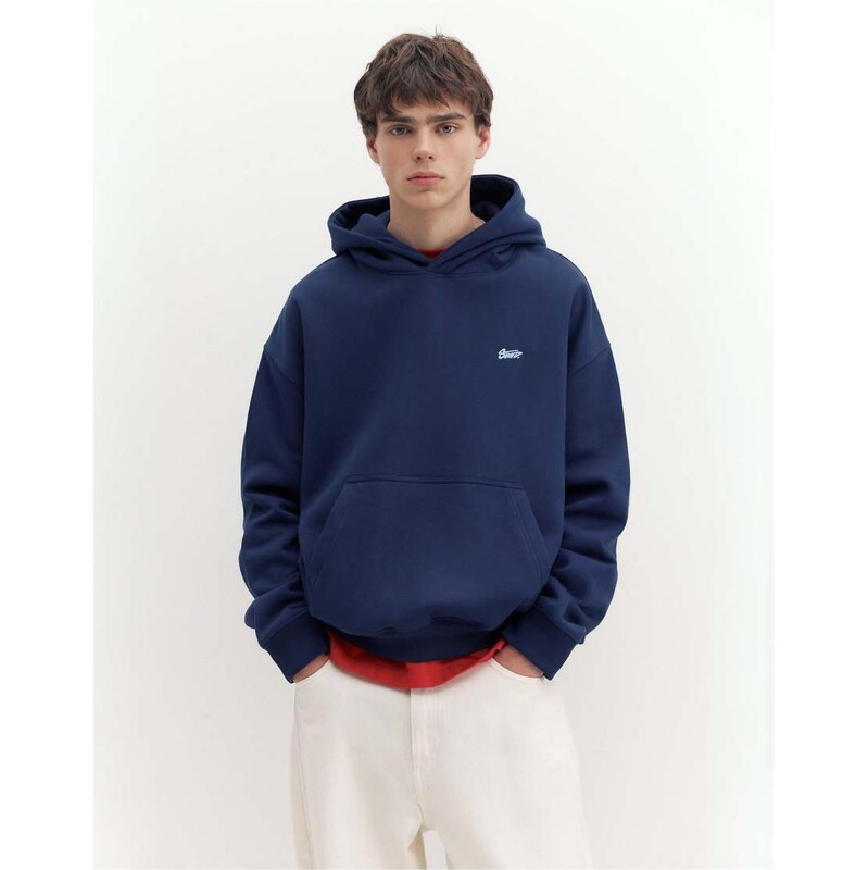 Pull&Bear Stwd boxy-fit hoodie in navy
