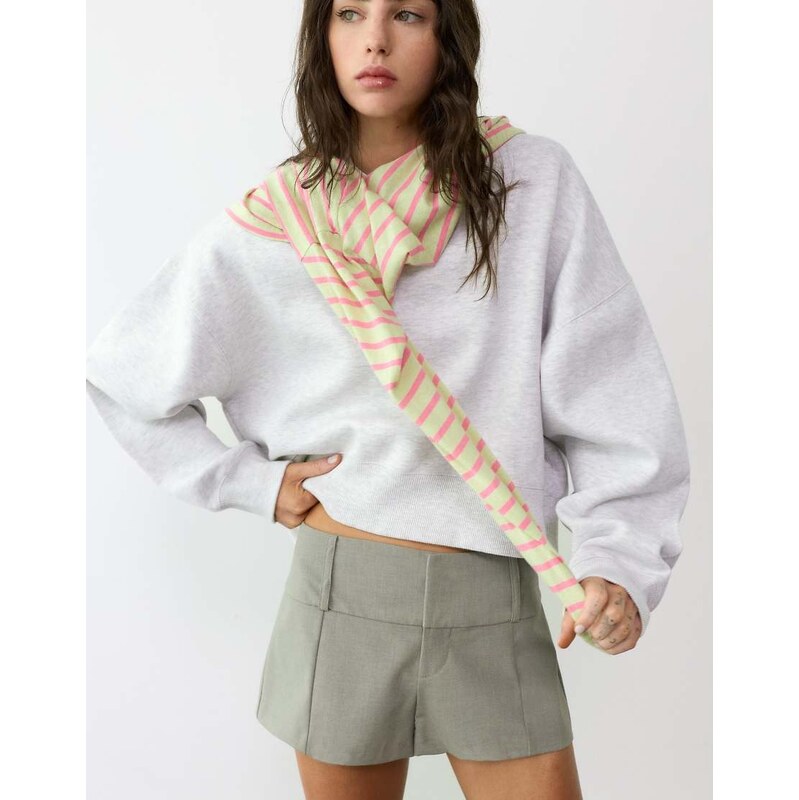 Pull&Bear Round neck sweatshirt in grey marl