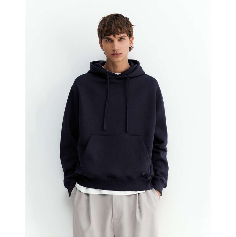 Pull&Bear Basic hooded sweatshirt in navy