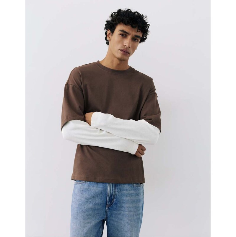 Pull&Bear Double long sleeve t-shirt in brown