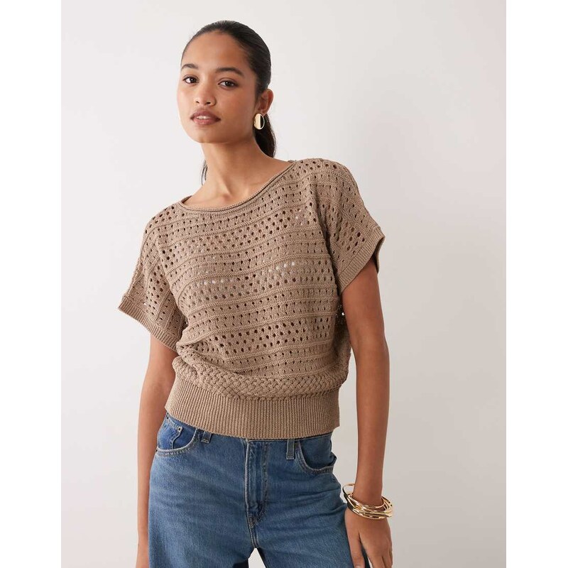 ASOS DESIGN knitted pointelle detailed short sleeve jumper in