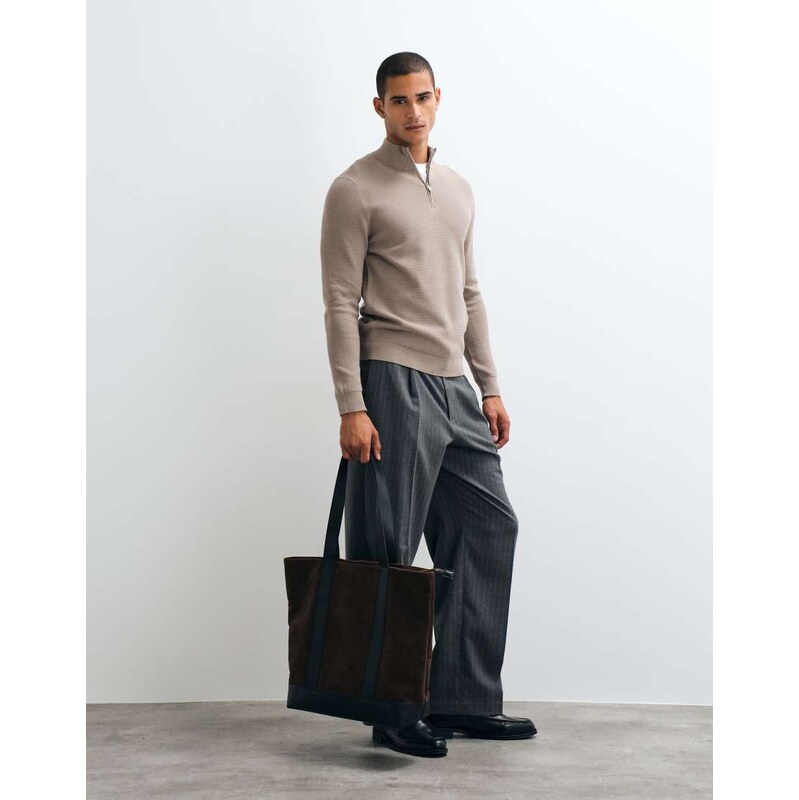 Mango quarter zip knitted jumper in beige-Neutral
