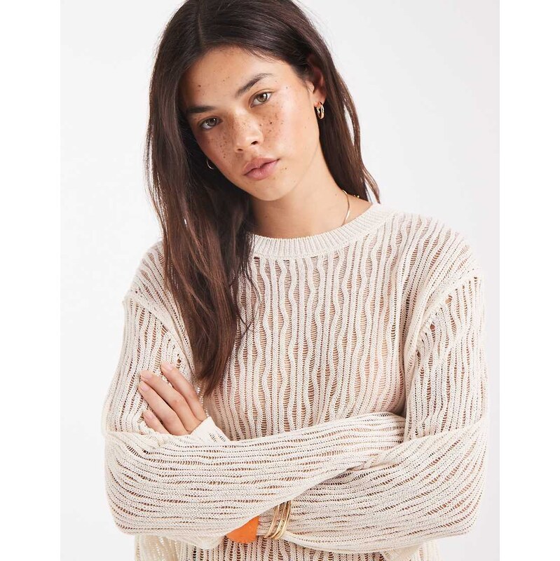 ASOS DESIGN knitted pointelle jumper in ecru-White