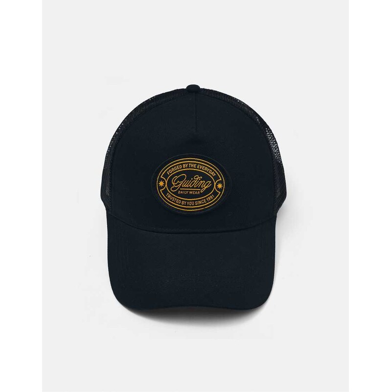 Pull&Bear Embroidered patch trucker cap in black