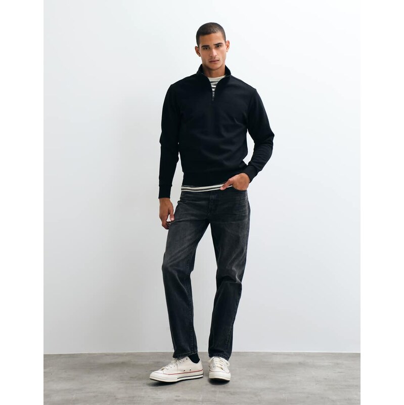 Mango cotton rich quarter zip sweatshirt in black