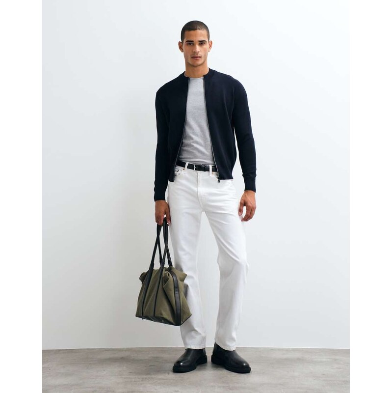 Mango knitted zip through cardigan in navy