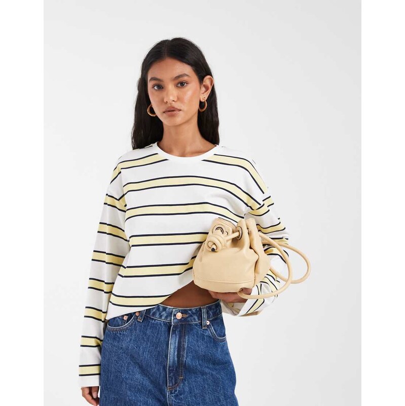 Pieces long sleeve rubgy stripe t-shirt in yellow and blue