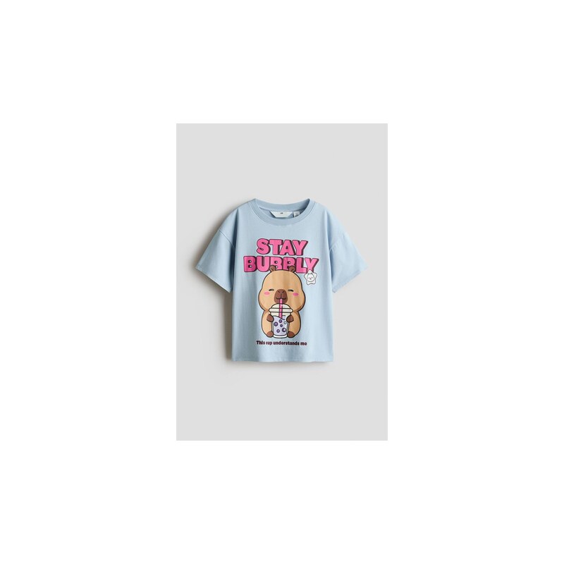 H&M - Bavlněné tričkos potiskem - Light Dusty Blue/Capyfun