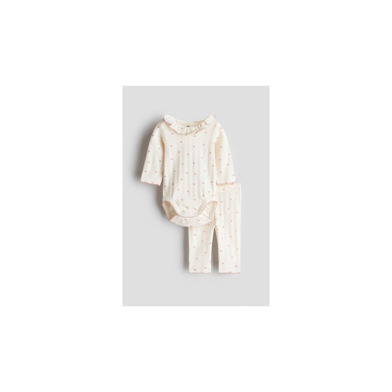 H&M - Dvoudílná souprava z bavlněného žerzeje - Krémová/Srdíčka