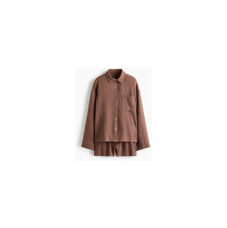 H&M - Pyžamo košile a šortky - Tlumená Hnědá