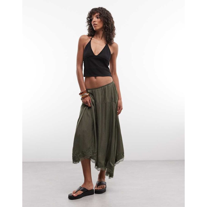 Daisy Street boho low rise slip skirt with lace detailing in