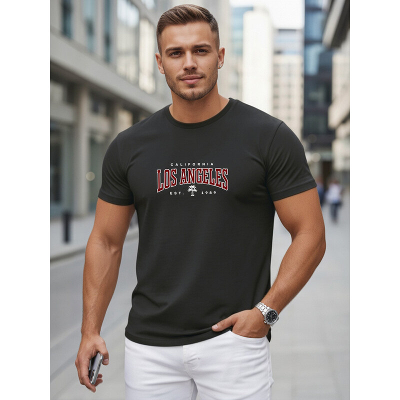 Pánské bavlněné tričko s nápisem, černé, FashionStreet NX5136R
