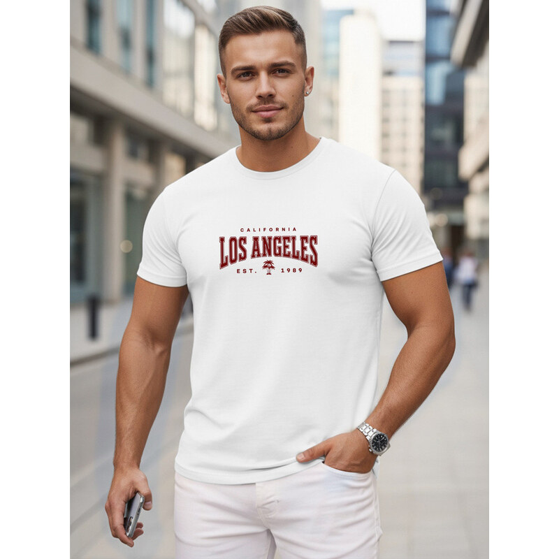 Pánské bavlněné tričko s nápisem, bílé, FashionStreet NX5136R