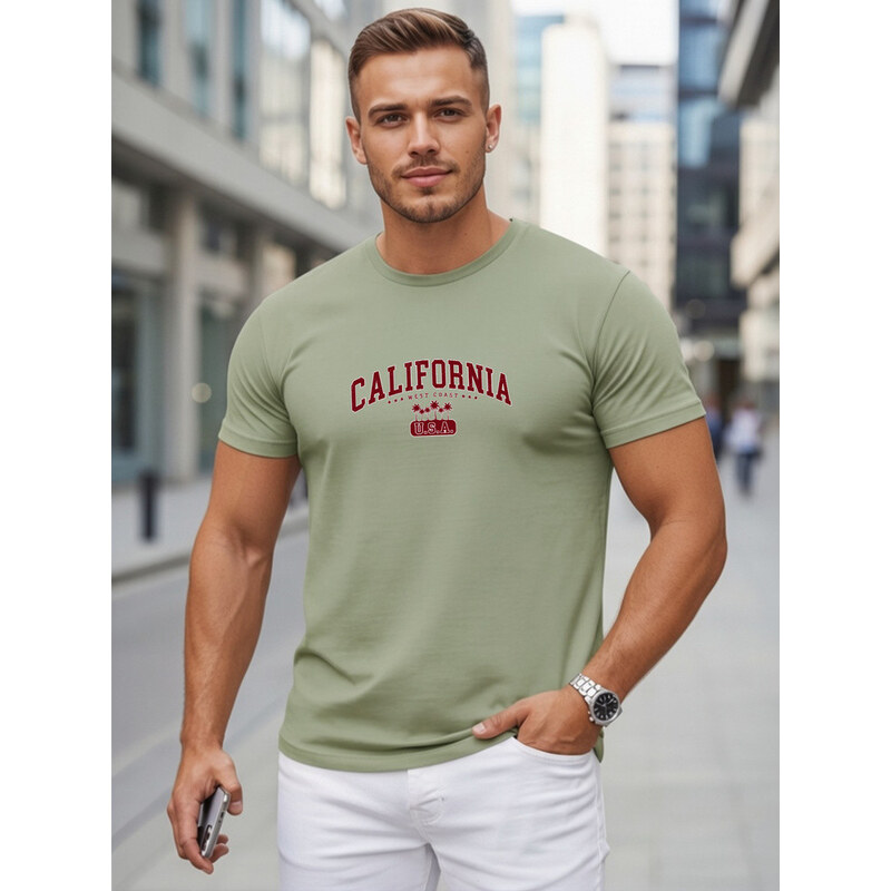 Pánské bavlněné tričko s potiskem „California“, zelené,