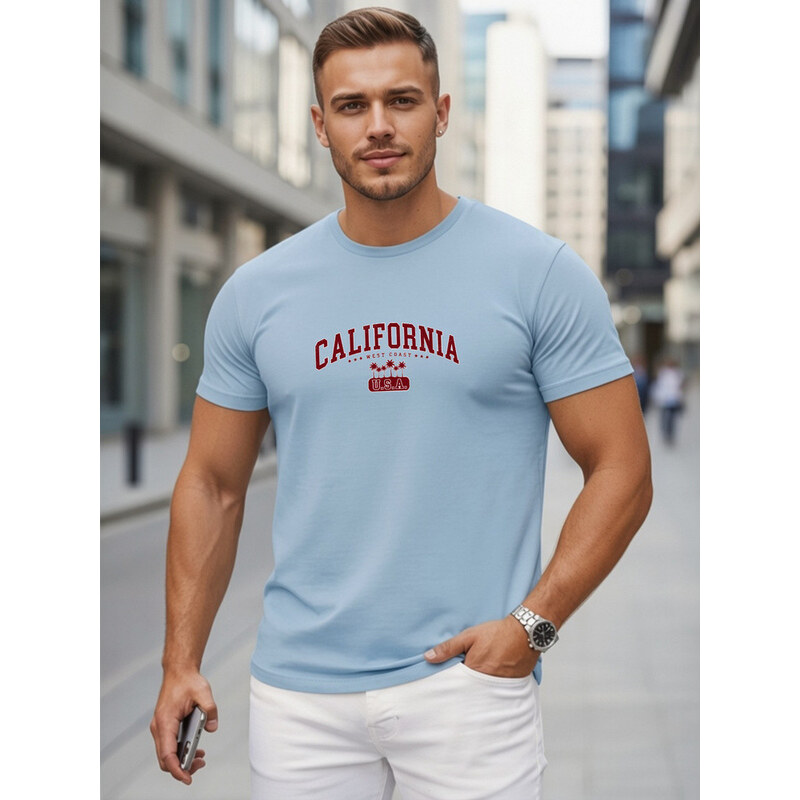 Pánské bavlněné tričko s potiskem „California“ v modré barvě,