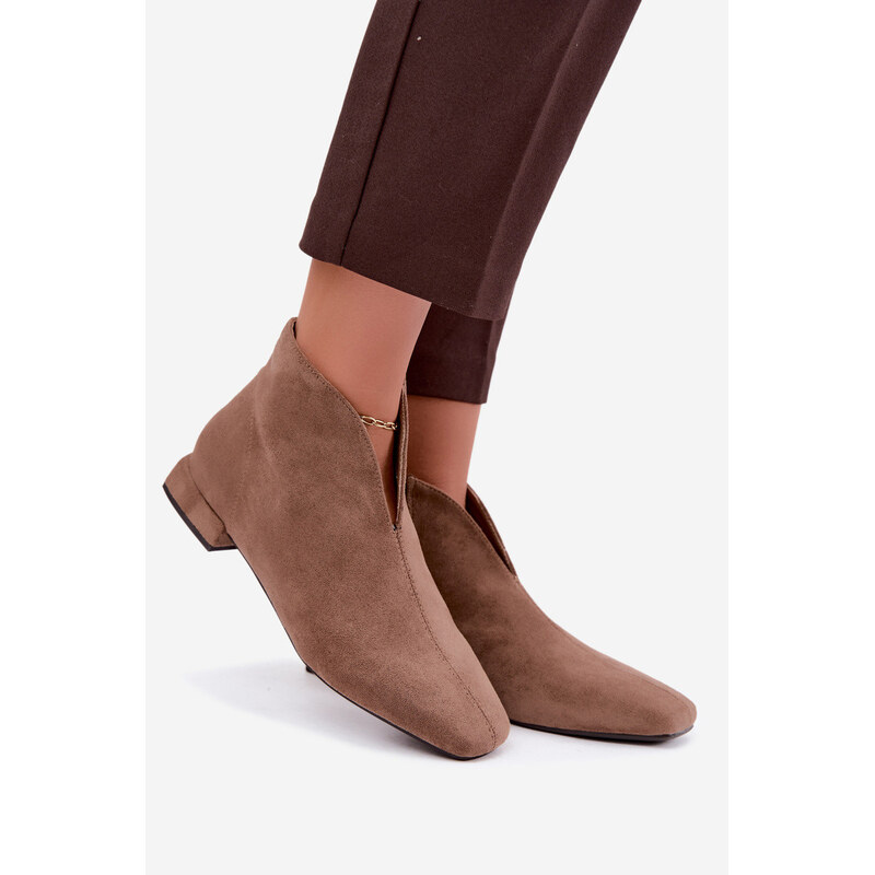 Nízké boty s výstřihem na zip tmavě béžové model 22320431 - Boto