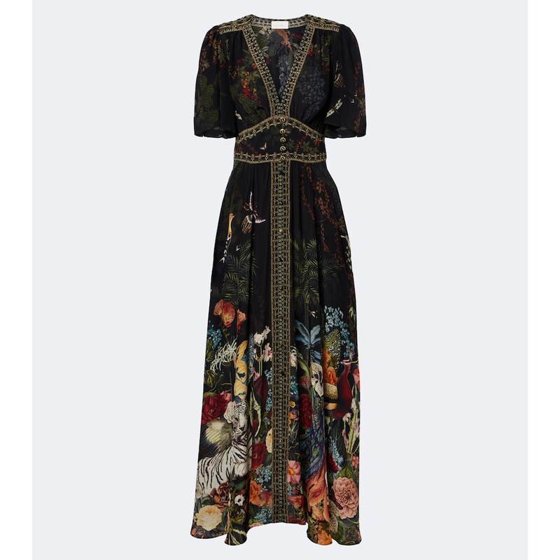 Camilla Embellished printed silk satin maxi dress