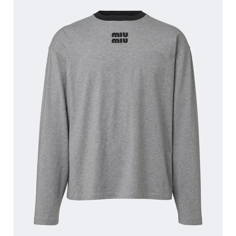 Miu Miu Embroidered logo cotton jersey T-shirt