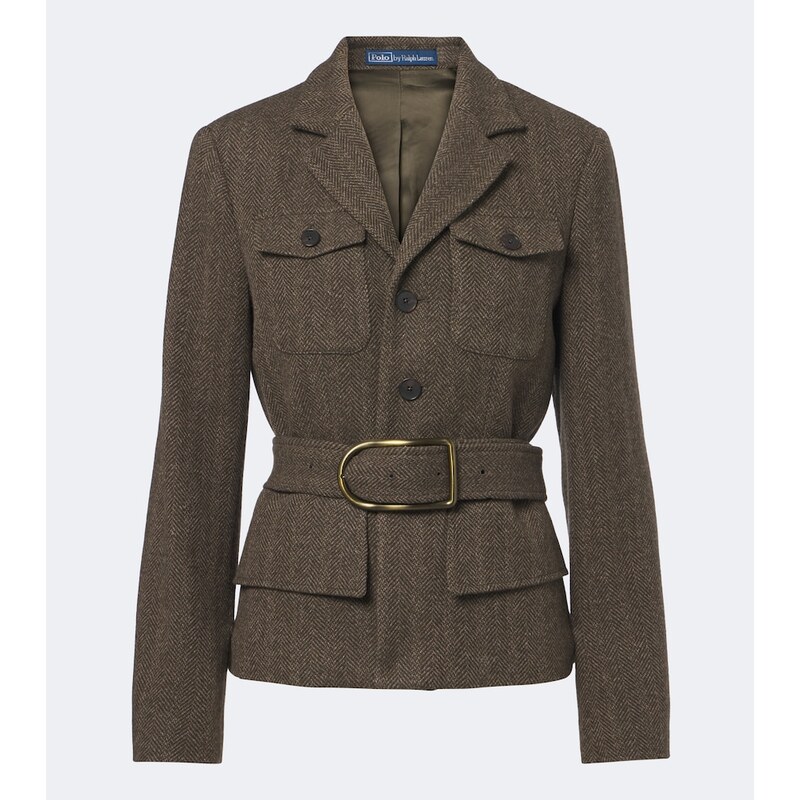 Polo Ralph Lauren Belted herringbone wool-blend tweed jacket