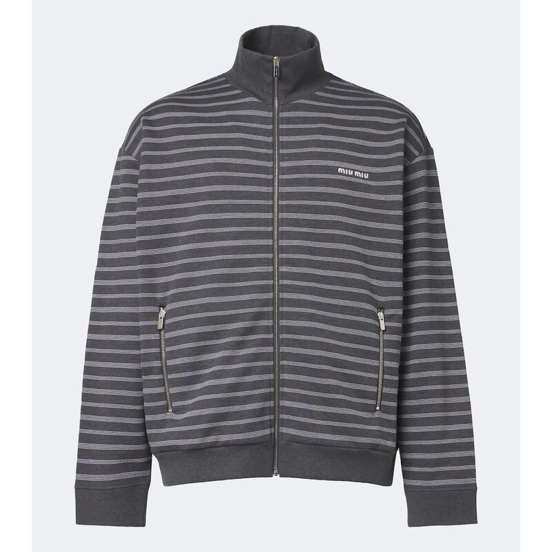 Miu Miu Striped oversized cotton fleece sweatshirt