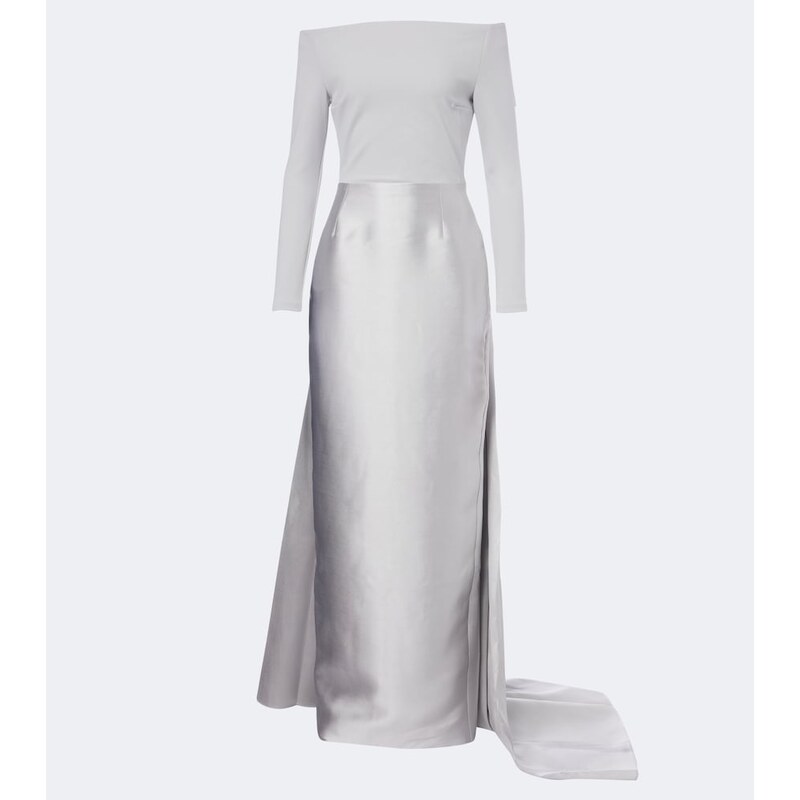 Solace London Winslow off-shoulder satin and crêpe gown