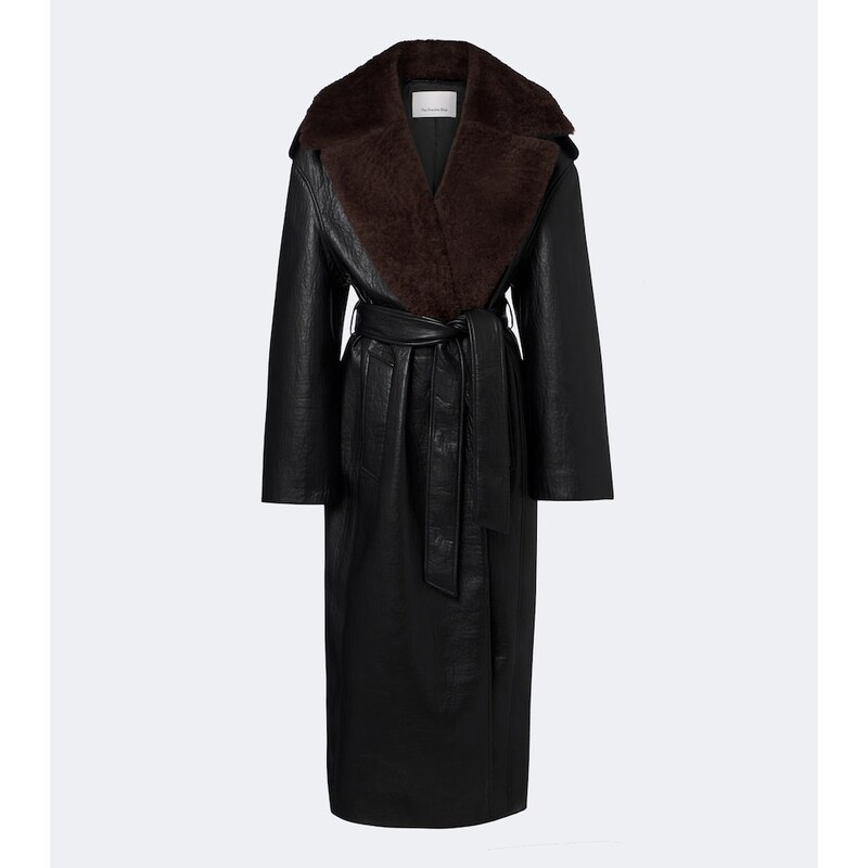 The Frankie Shop Edra shearling-trimmed wrap coat