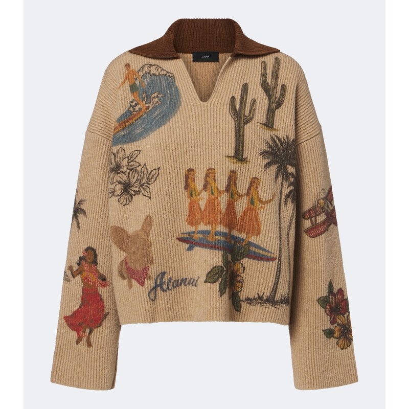 Alanui Decade printed wool and cotton-blend polo sweater