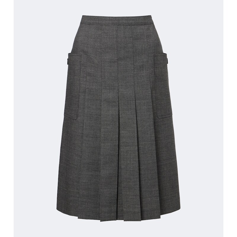 Prada Pleated virgin wool midi skirt