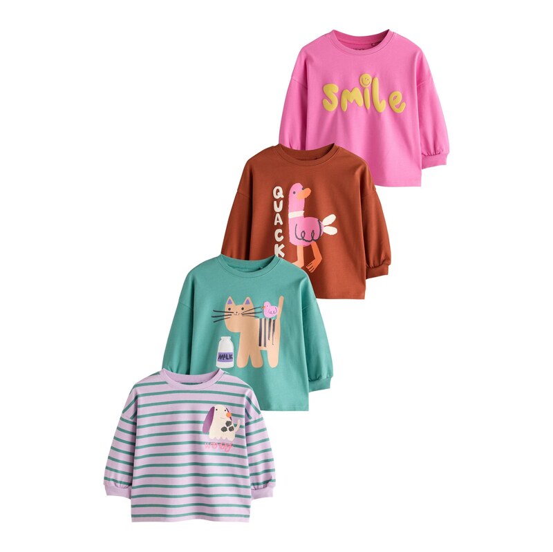 Next Tričko hnědá / zelená / světle fialová / pink / bílá