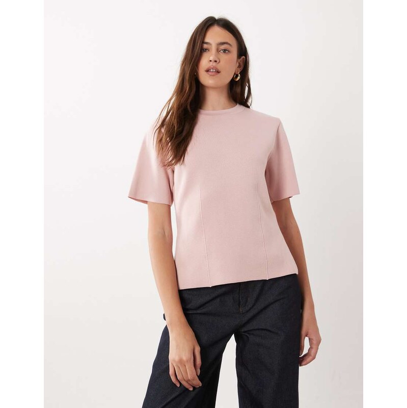 Mango compact knit t-shirt in pastel pink