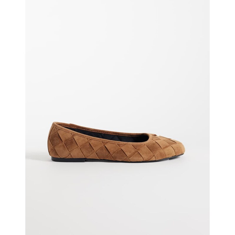 ASOS DESIGN Lowell premium suede woven ballets in tan-Brown