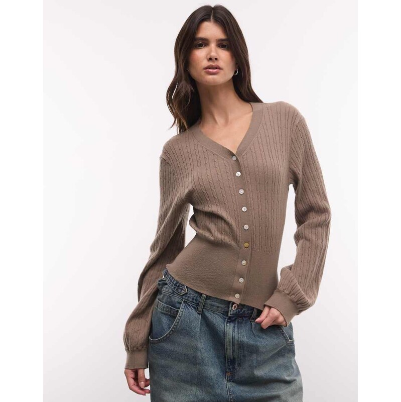 Monki lightweight cinched cardigan in mole-Brown