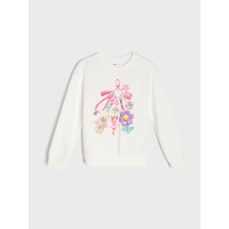 Sinsay - Bavlněná crewneck mikina s potiskem přívěsku s ozdobami