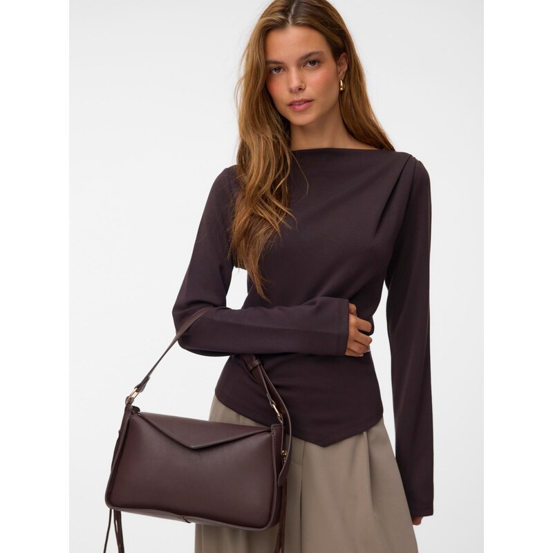 VERO MODA Tričko VMMILLE tmavě hnědá