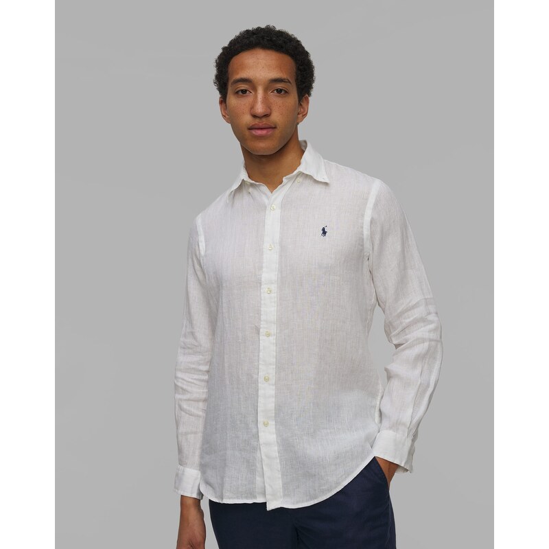 Bílá Lněná Pánská Košile Polo Ralph Lauren
