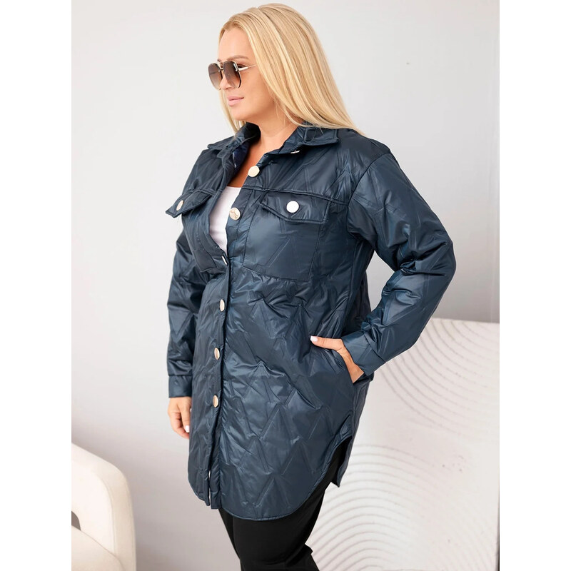 K-Fashion Dámská prošívaná bunda Plus Size s límcem a kapsami
