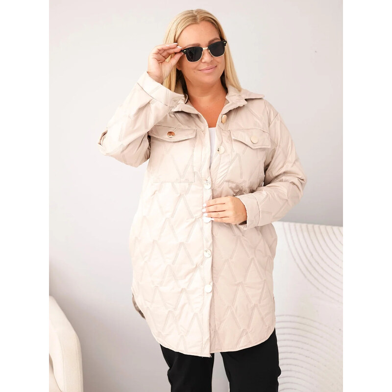 K-Fashion Dámská prošívaná bunda Plus Size s límcem a kapsami