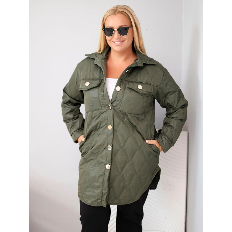 K-Fashion Dámská bunda Plus Size prošívaná s límcem a kapsami
