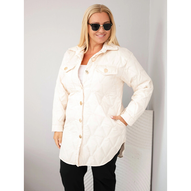 K-Fashion Dámská bunda Plus Size prošívaná s límcem a kapsami