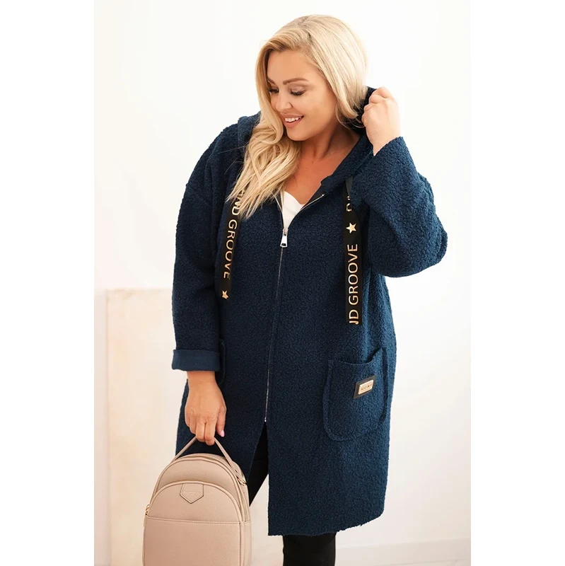 Kesi Włoski Dámský kabát Plus Size z umělého beránka s kapucí a