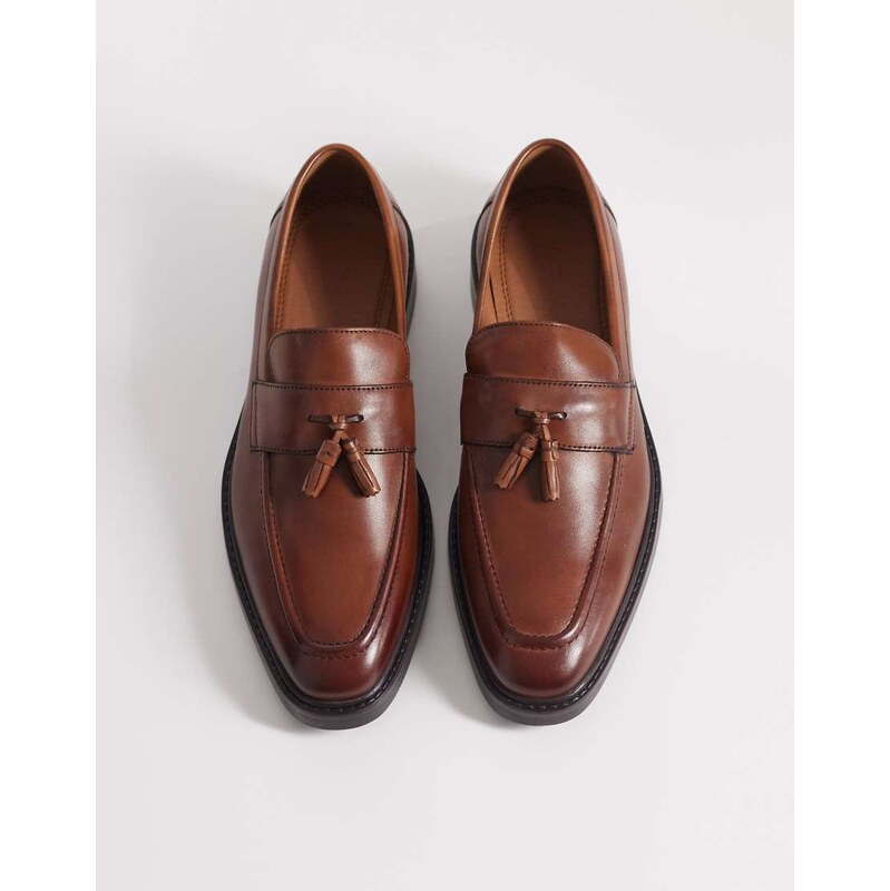ASOS DESIGN loafers with angled sole in tan leather-Black