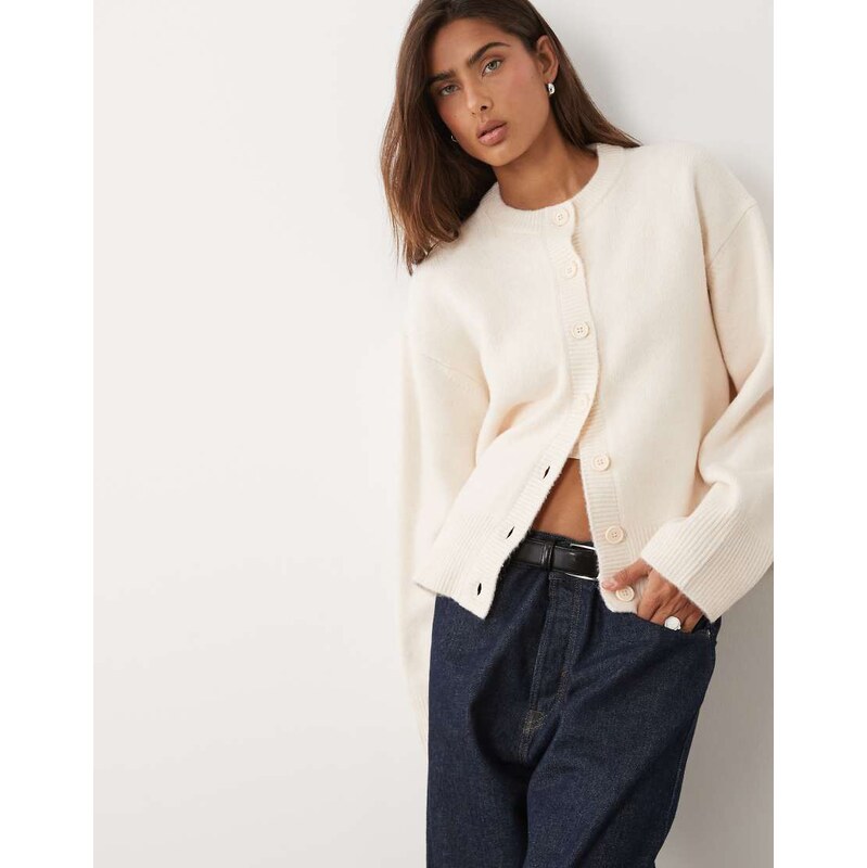 ASOS DESIGN boxy cardigan with side split detail in cream-White