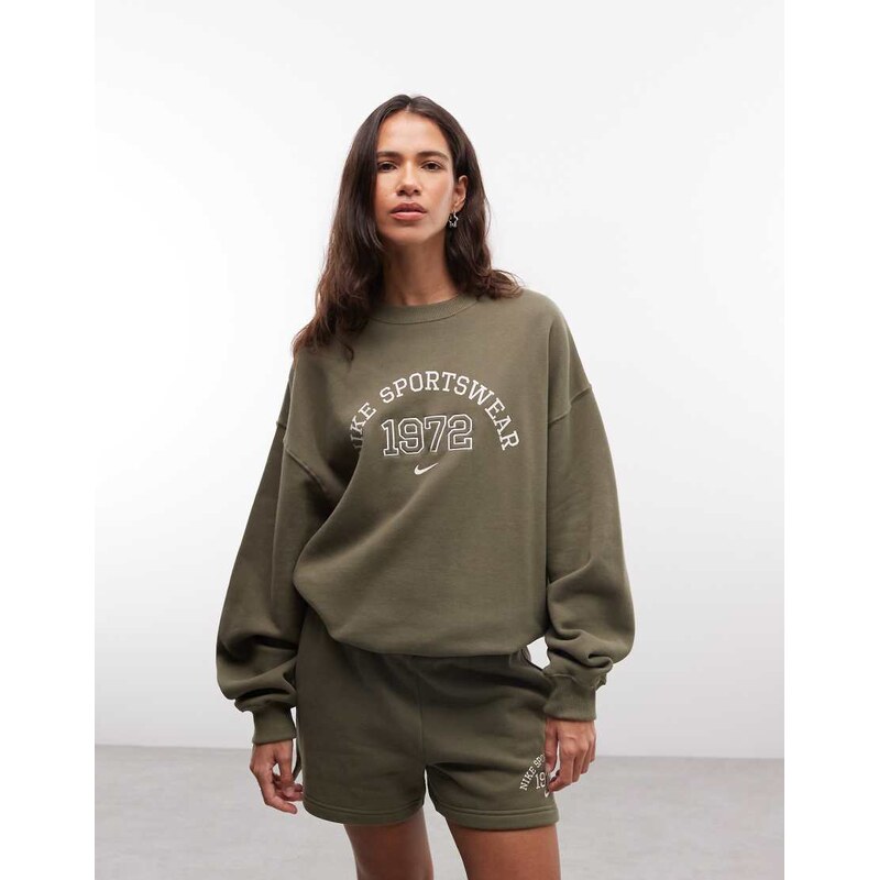 Nike Studio Fleece oversized varsity sweatshirt in khaki-Green