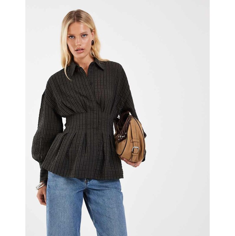 ASOS DESIGN cinched detail shirt in seersucker check-Multi