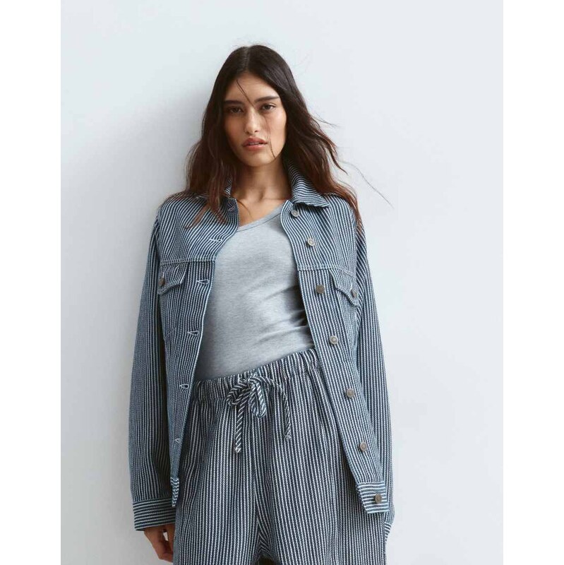 ARRANGE oversized jacket co-ord in blue stripe-Multi
