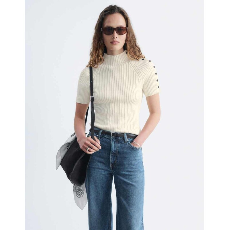 & Other Stories cotton blend short sleeve knitted top with
