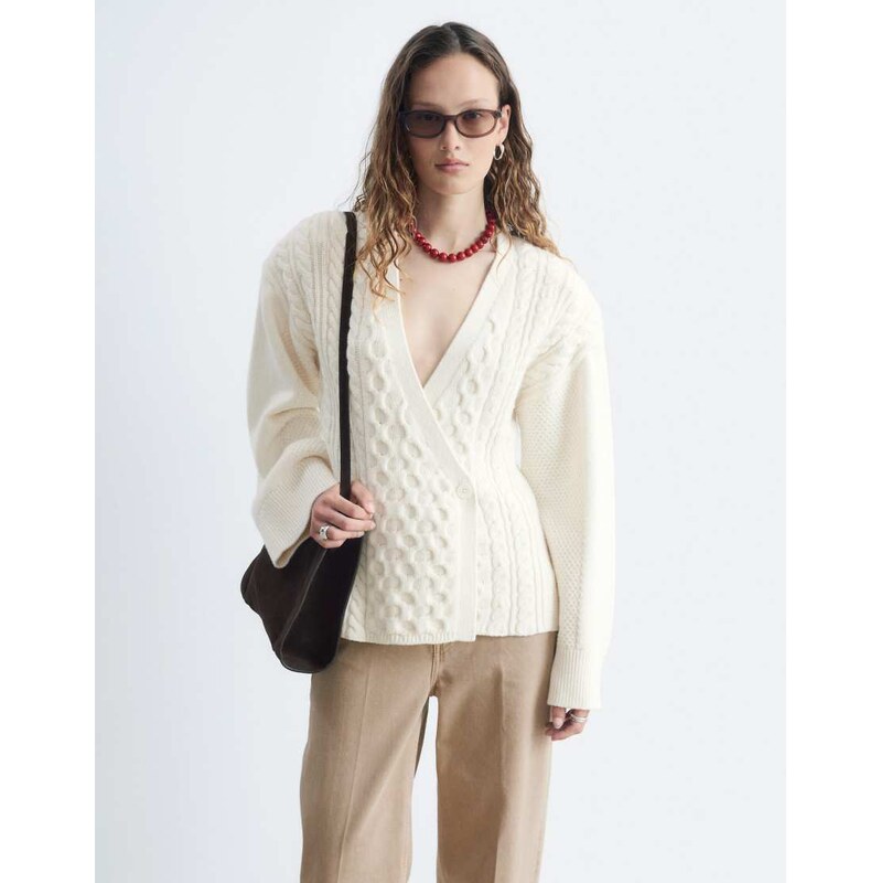 & Other Stories chunky cable knitted cardigan with side