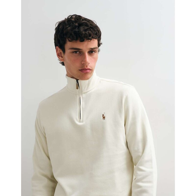 Polo Ralph Lauren icon logo estate rib quarter zip jumper in off
