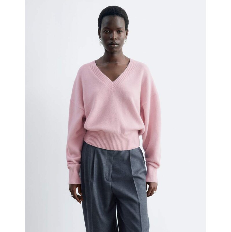 & Other Stories thick knitted v neck sweater in pink